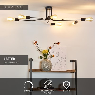 Lucide LESTER - Deckenleuchte - 6xE27 - Schwarz